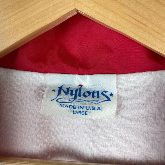Mens Vintage NYLONS USA Red Snap Front Hustler Hatteras Embroidered Jacket Large - Picture 8 of 8
